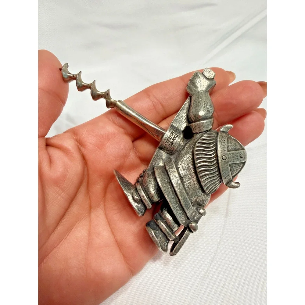 VINTAGE Collectible Tinn-Per Norway Pewter Viking Bottle Opener & Corkscrew SET